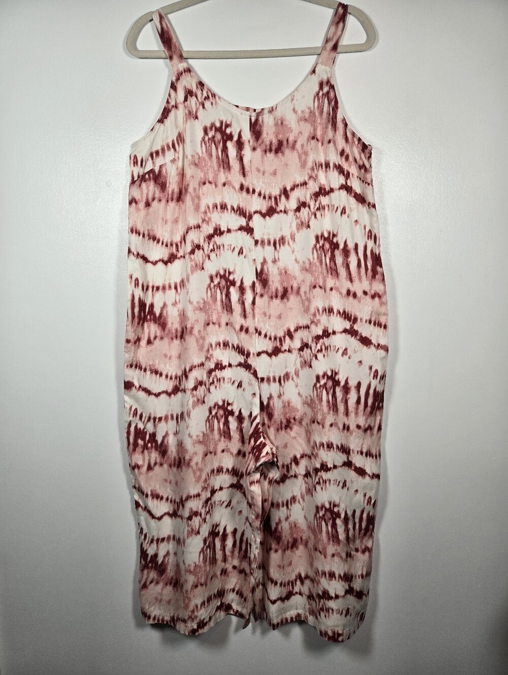 Indigo Thread Co Raspberry Pink White Tie Dye Wide Leg Cropped Jumpsuit Large